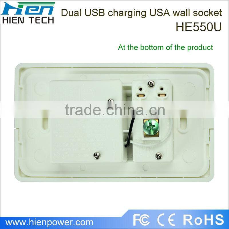 America type USB wall socket 1 gang 2 USB ports