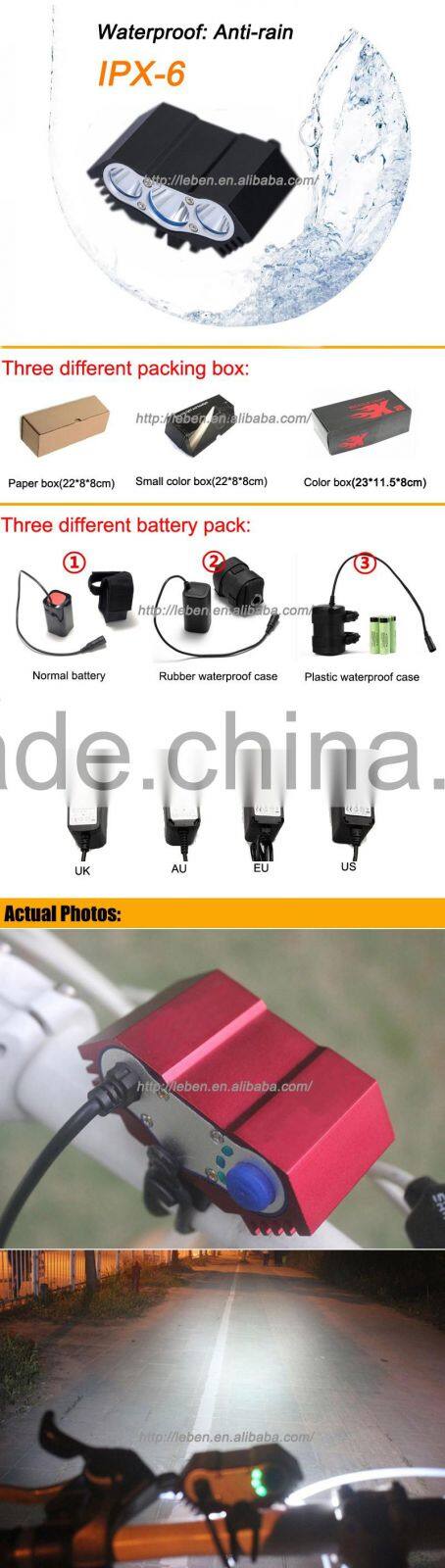 3 x Cree XM-L T6 led mountain bicycle lights mountain bicycle light led bike light set with great price