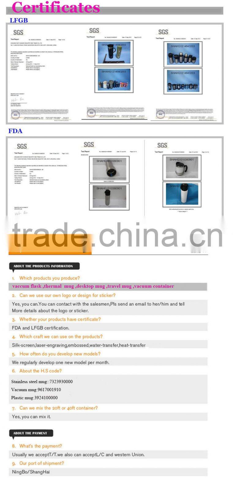 2016 hot selling stainless steel thermochromic mug