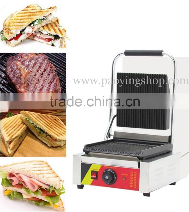 Commercial Use Non-stick 220v Electric Ribbed Plate Contact Panini Grill