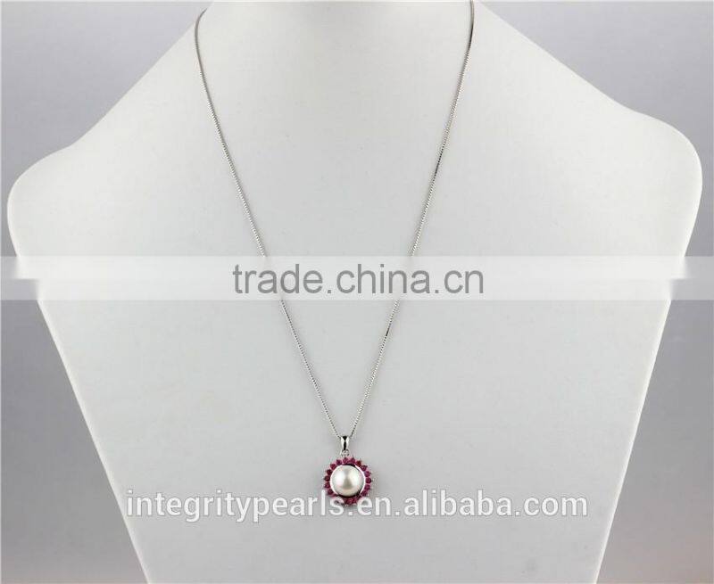 Latest fashion AAA 9.5-10mm button sterling silver single pearl pendant
