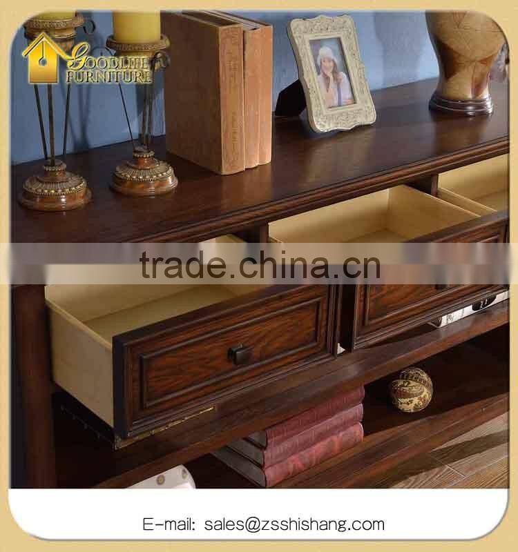 Living Room Entryway Dark Wood Console Table with 3-Drawer and 2 shelves