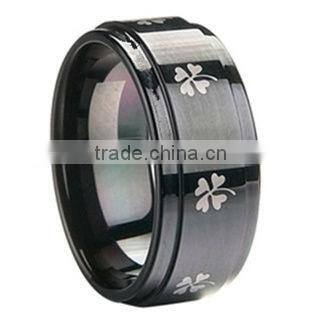 men's tungsten ring laser flower or lucy , Black IP tungsten carbide ring, Tungsten ring for men,Charm accessory