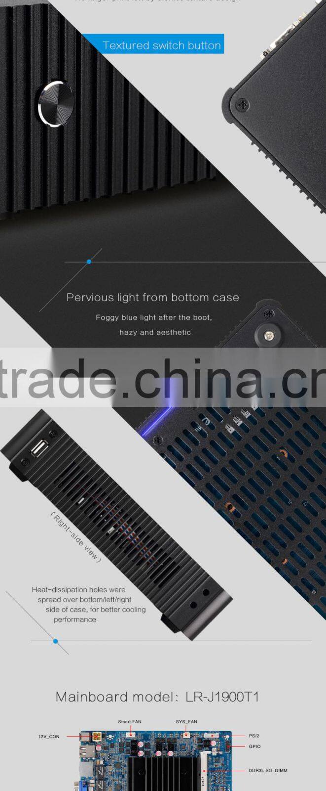 Fanless mini pc 12v mini pc J1900 CPU 4*COM VGA+HDMI windows xp linux system