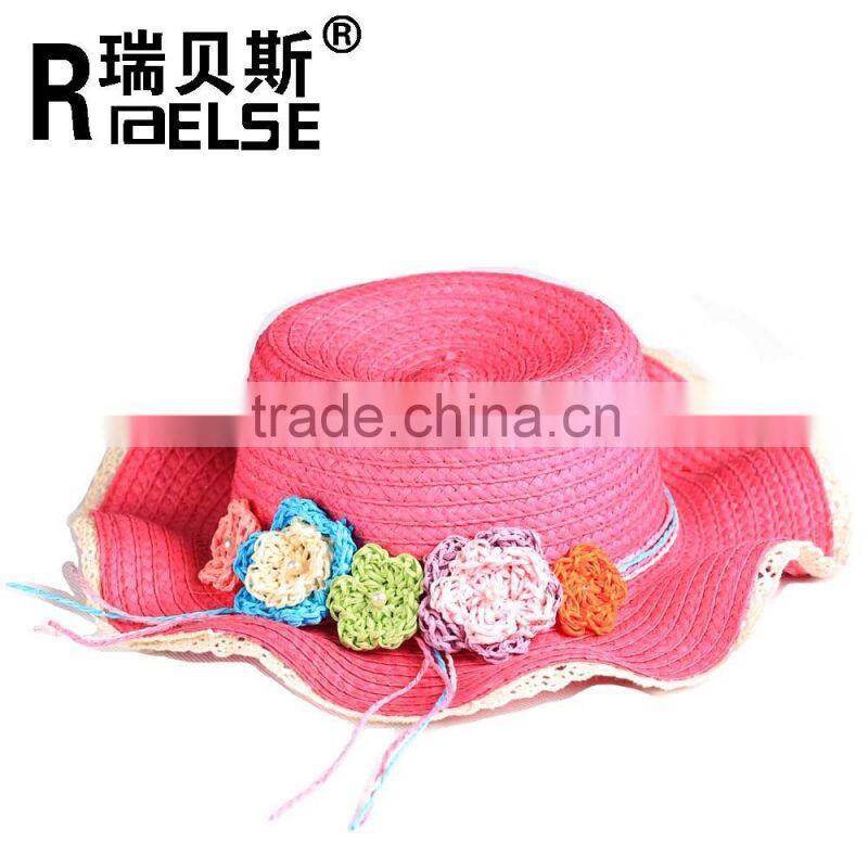 Fashion straw hat promotion for girl with lace and flower hats for women