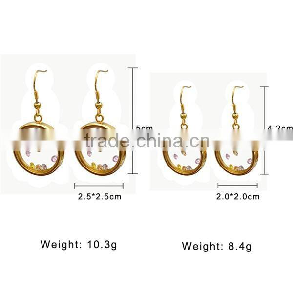 womens fashion round earrings stainless steel 18k gold plated glass earrings