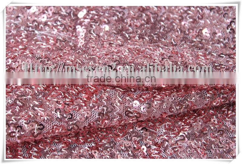 2016 OEM promotional rose pink color bridal sequin swiss lace fabric wholesale