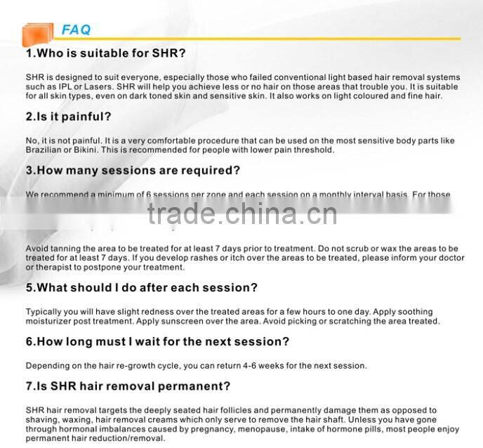 Professional Ipl Shr Beauty Machine for hari removal and skin rejuvenation