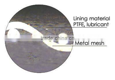 self lubricating bearing with a PTFE compound with glass fibers and graphite sintered into a stainless steel mesh
