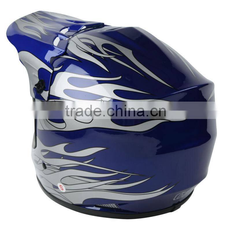 DOT Youth Blue Flame Dirt Bike ATV BMX Motocross Helmet w/ Goggles+gloves S M L