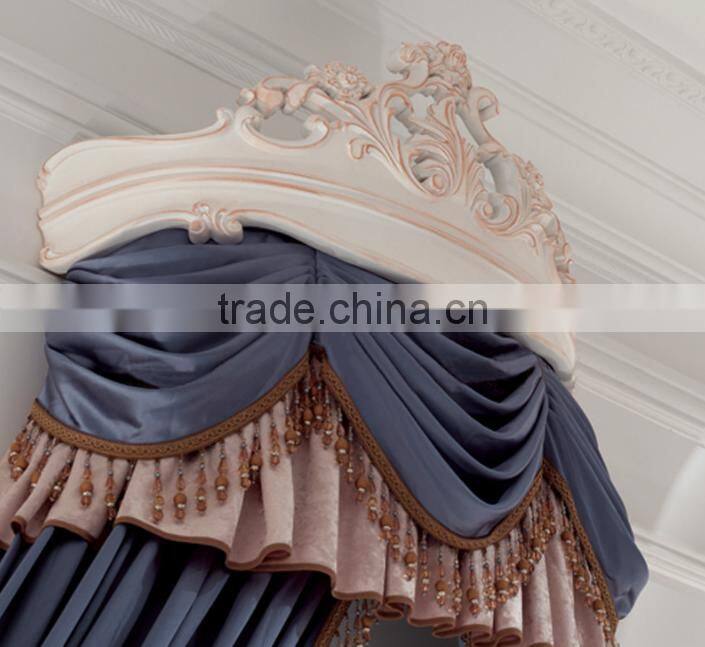 Graceful antique white color solid wood hand carved headboard double bed