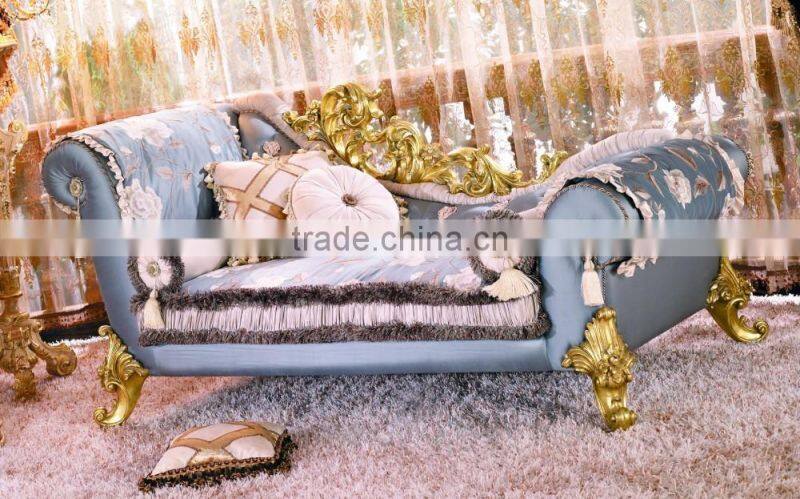 French Elegant Style Wooden Living Room Chaise Lounge/ Antique Purple Fabric Carving Reclining Chair