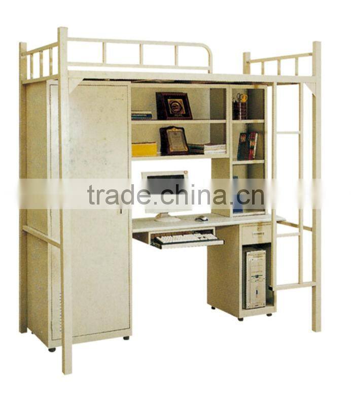 Metal apartment bed with desk and wardrobe