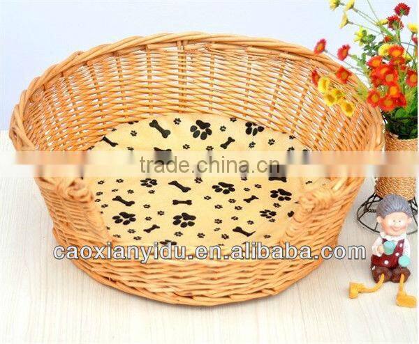 Wicker Pet Basket with Navy Pillow Woven Dog Basket and Bed Special and Warm Pet House