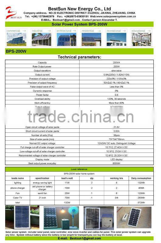 solar charger 200W hot sale solar electricity generating system