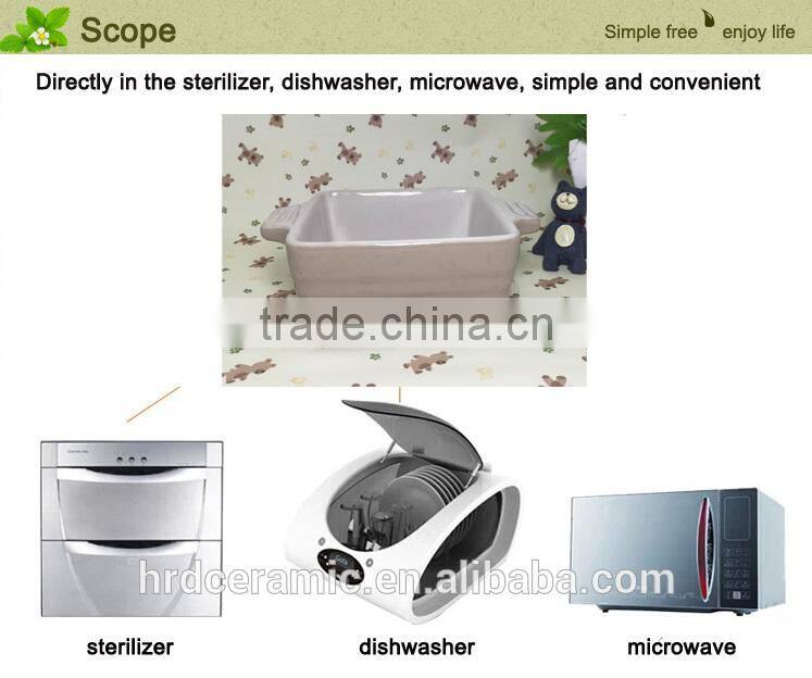 wholesale stocked ceramic square bakeware stoneware plate with two handle