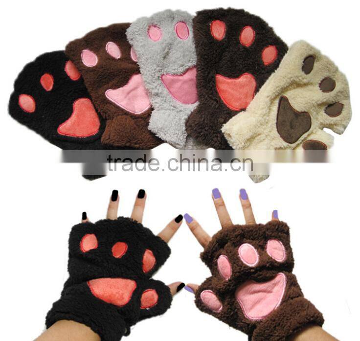 different cute design plush animal glove bear paw glove