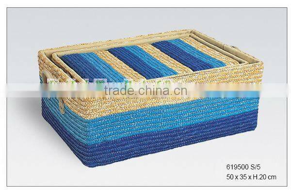 3 piece cylindrical straw storage baskets & wheat grass basket
