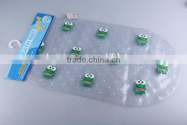 Transparent PVC anti slip bath mat with 3D frog patterns/bathroom mat