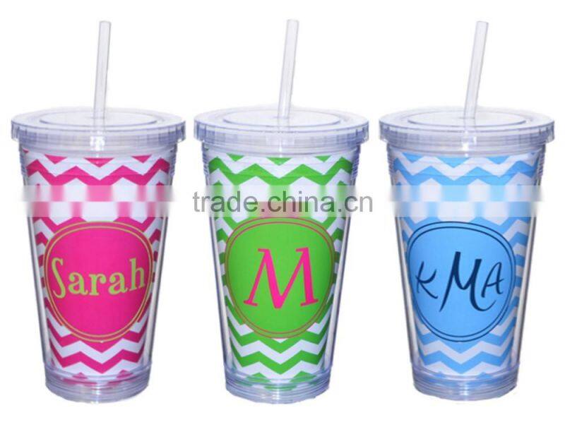 16 oz Color Changing plastic double wall tumbler with removable paper