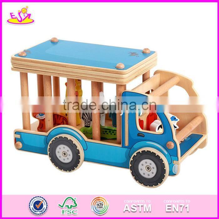 2017 New design funny children wooden toy trucks and trailers with 4 small cars W04A339