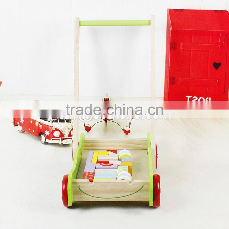 wholesale educational wooden baby activity walker funny toys wooden baby activity walker with building blocks W16E076