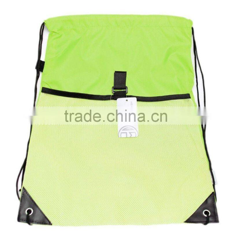 Promotional Custom Designed Mesh Drawstring Backpacks/Wholesale string bags with front mesh pockets