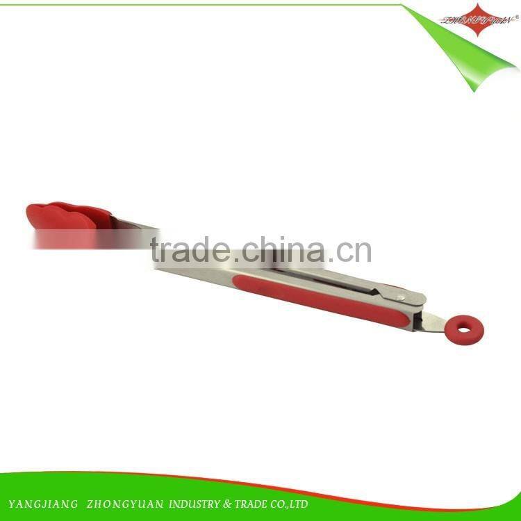 ZY-H2032 Kitchen Cooking Utensils Red Silicone Stainless Steel food Tongs