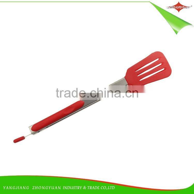 ZY-H3005 14"non stick BBQ cooking and function of serving tongs with slotted heads