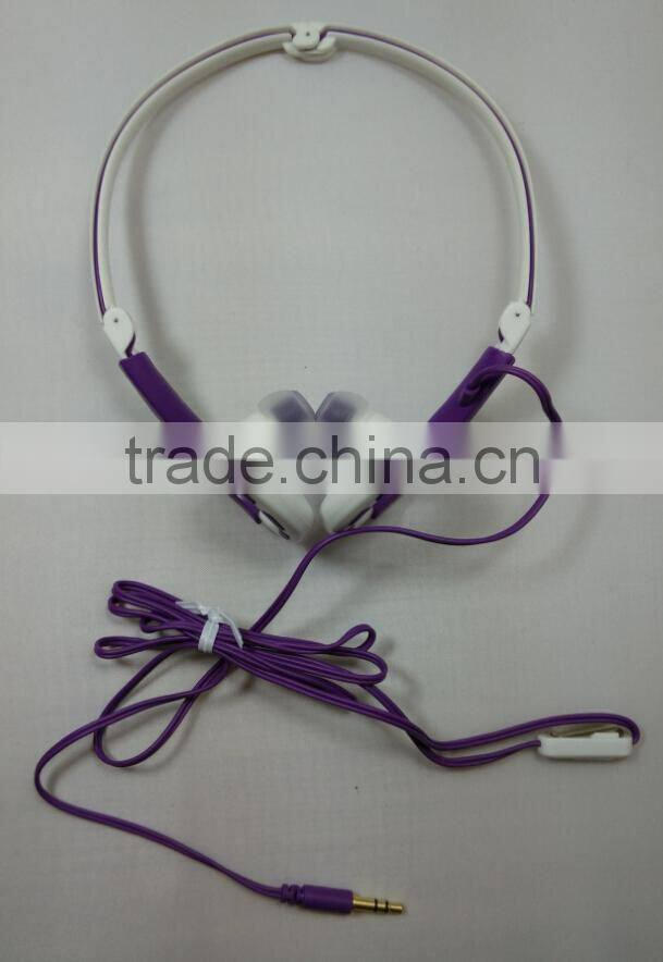 behind-the-neck fitness earphones with volume control and clothing clip