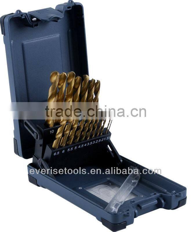 19pcs HSS titanium twist drill bit set in plastic case