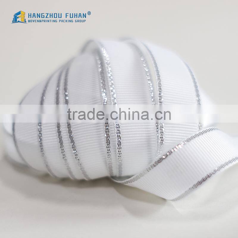 New arrival Wholesale Custom Satin Ribbon with Silver Yarn