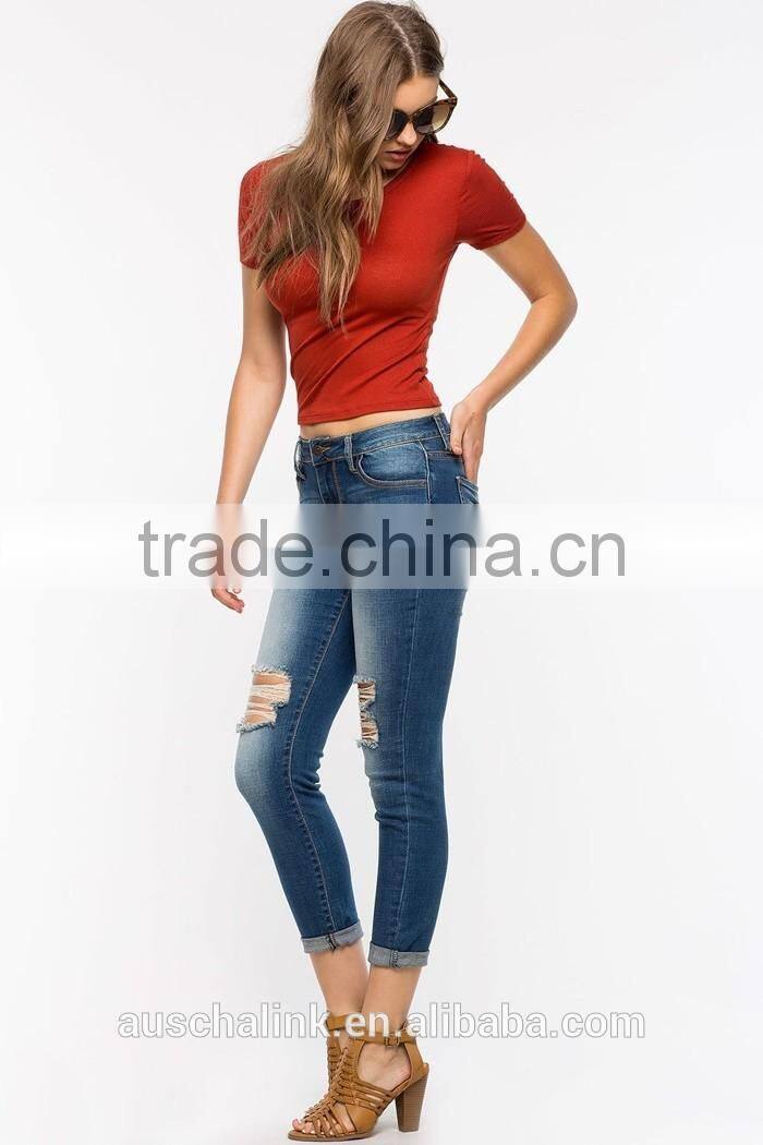 2017 new style euro fashion ladies skinny scratch washed jeans