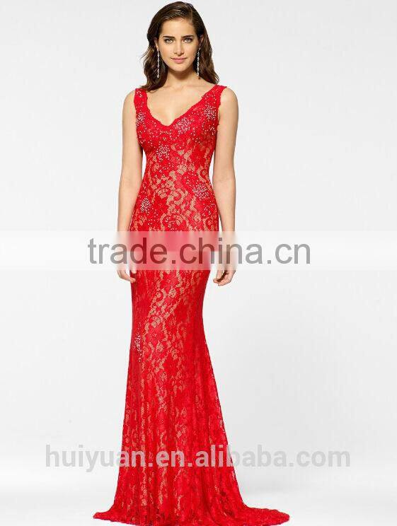 long lace dinner evening red designer one piece party dress
