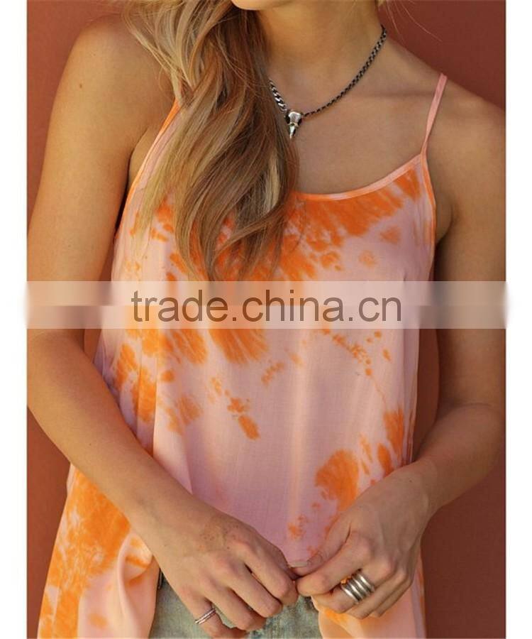 Long length casual orange tops loose tank tops wholesale women