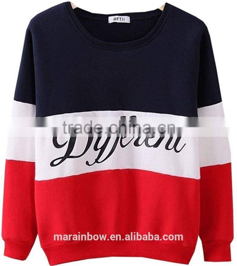 Cute Ladies Crewneck Sweatshirt OEM Pullovers Letters printed Loose Fit Sweatshirt Color block Hoodie Sweater Wholesale