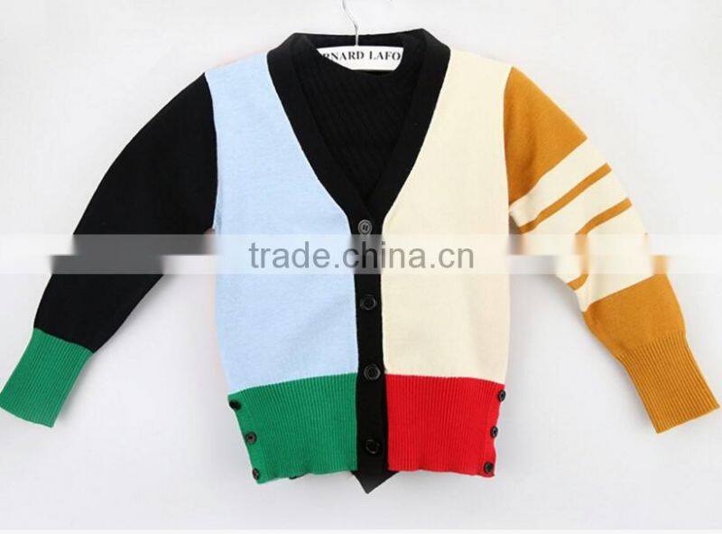 New Design V Neck Contrasted Colors Boys Cardigan Sweater