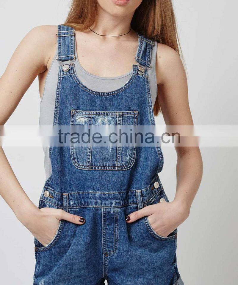 Wholesale OEM Girl denim dungarees blue playsuit jumpsuit jeans women