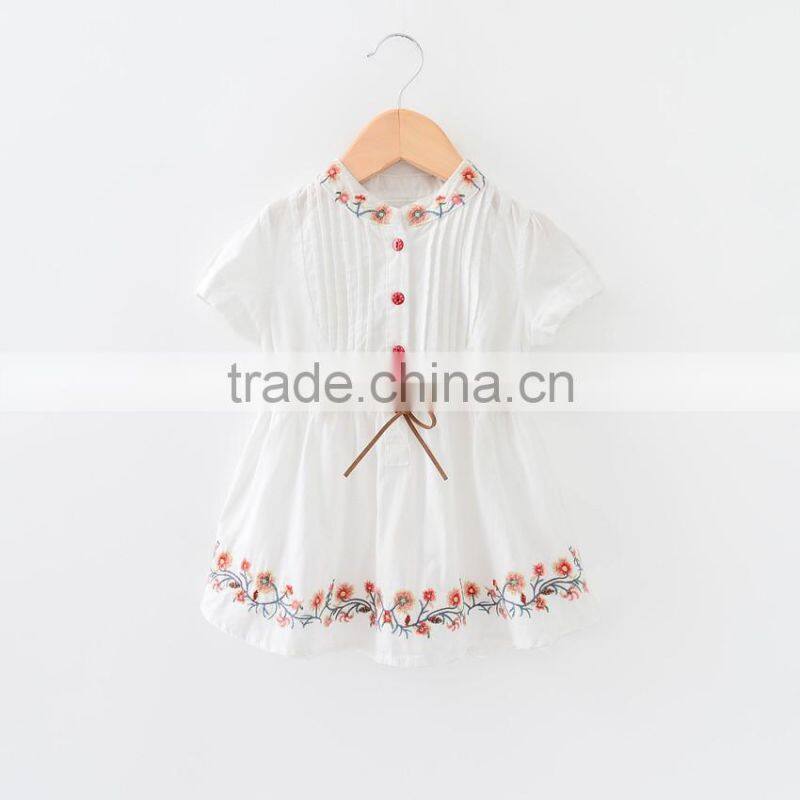 F10024A Cotton dress flower embroidery pattern short sleeve girl dress