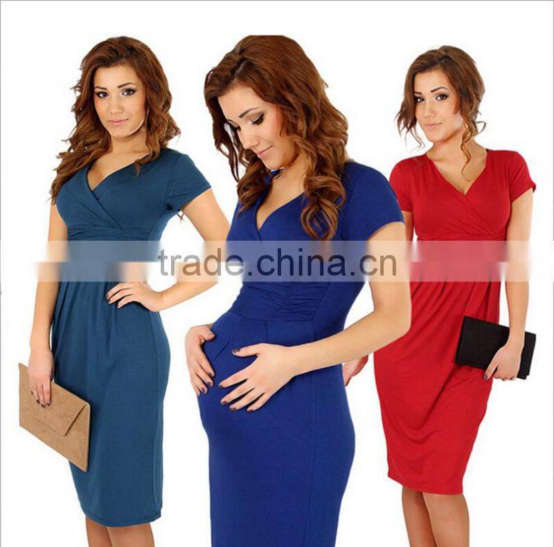 summer maternity dress V neck women casual skirt with plus size