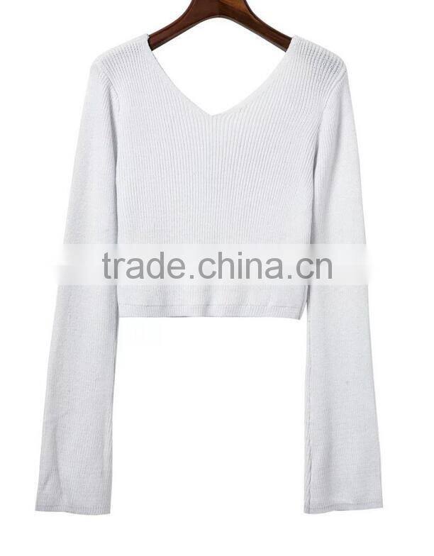 EY0852S Hot Sale 2016 Women Long Sleeve Deep V-Neck Pullover Sweater