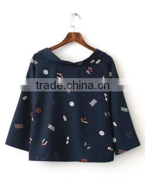 Runwaylover EY2339B Europe Style 2017 Ladies Fashion Label Printed Blouse