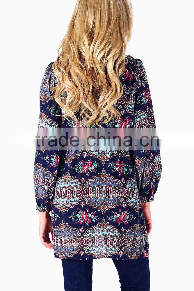 NAVY BLUE PRINTED MATERNITY/NURSING TUNIC