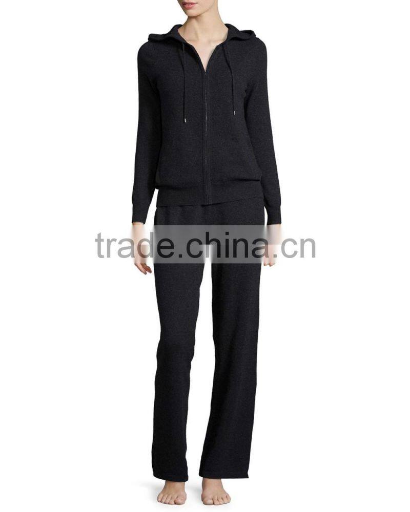 Women cashmere plain tracksuit jogging warm hood set