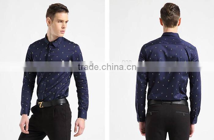 2016 men printed slim fit casual dress shirt