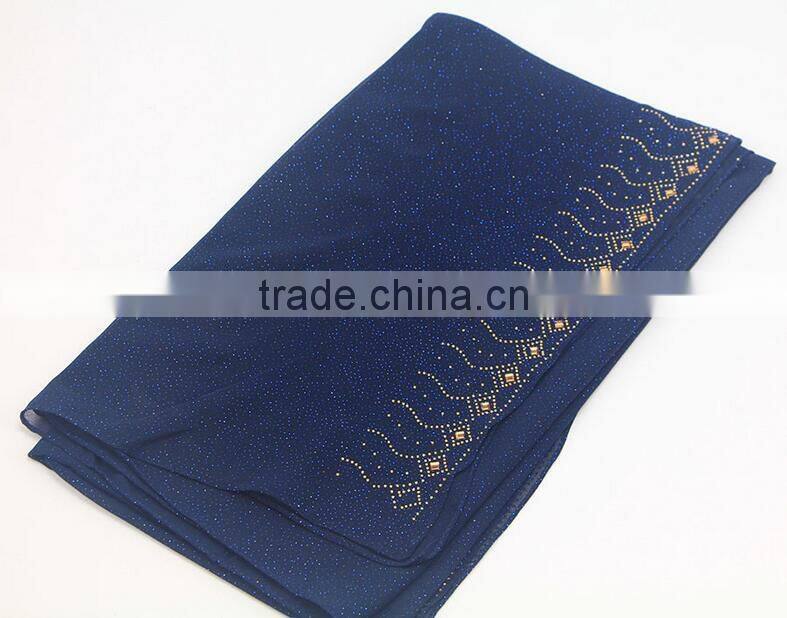 hot sale muslim chiffon hijab scarf with glitters and rhinestone women fashion headscarves