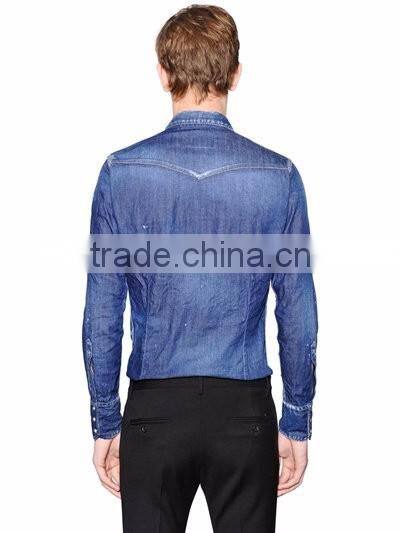 2016 men's slim fit cotton washed denim jeans shirt