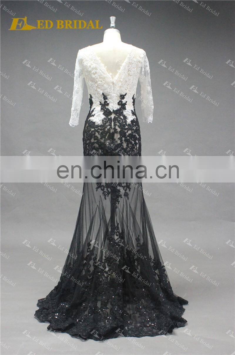 LN137 New Sexy See Through 3/4 Sleeves Real Samples Of Lace Evening Dress