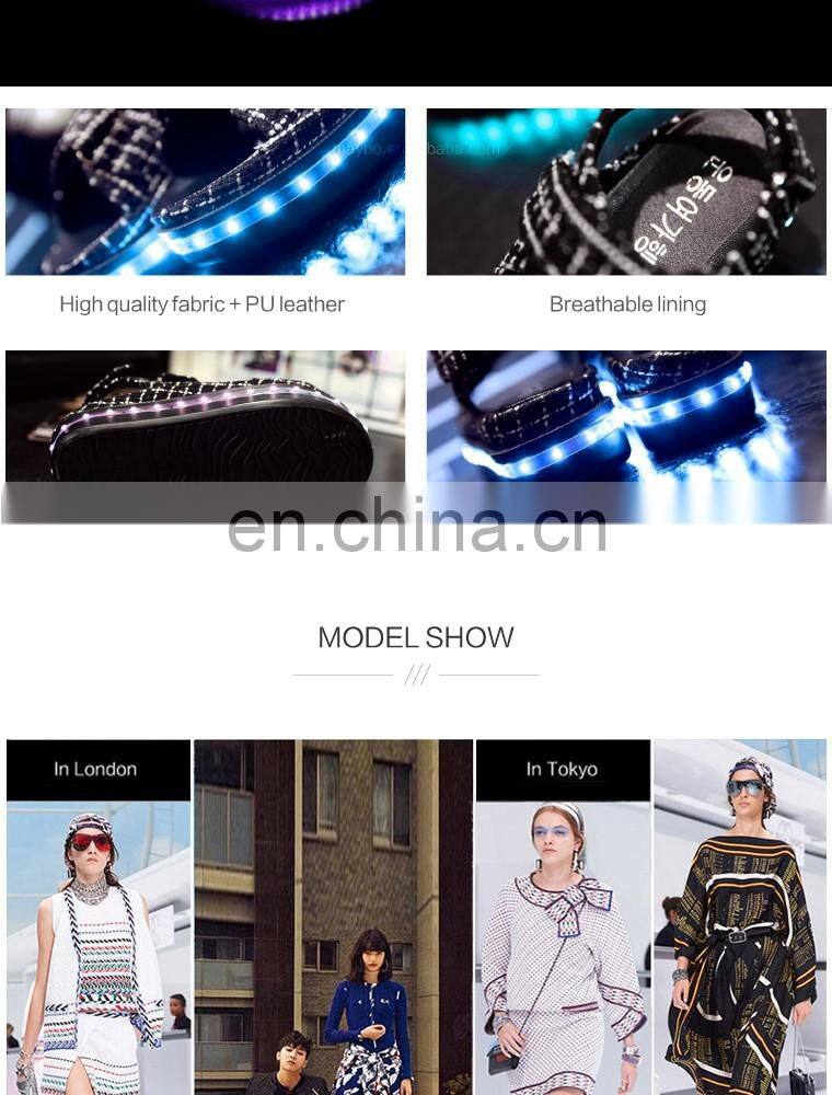 New design 7colors light shoes Comfort Low Platform Womens Summer Plaid USB Charge Led Luminous sandals Ladies LED shoes