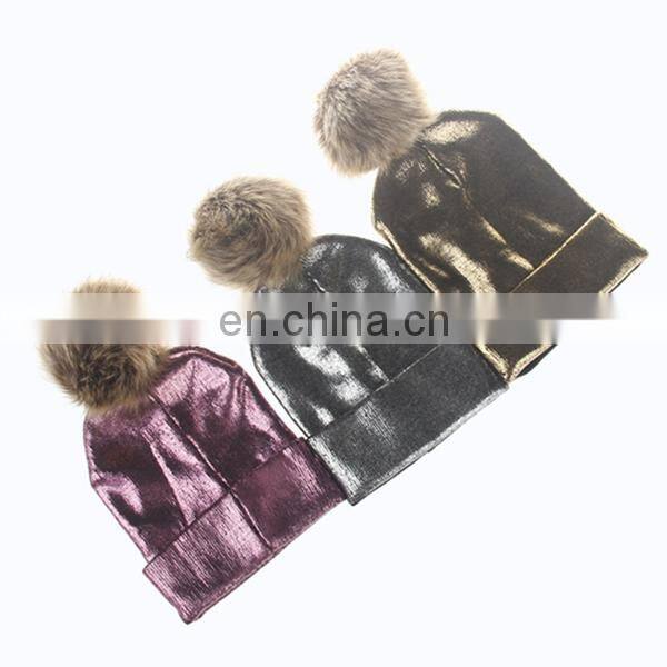 Adult hair ball bronzing pure color knitted hat men and women fashion warm ear protection hat